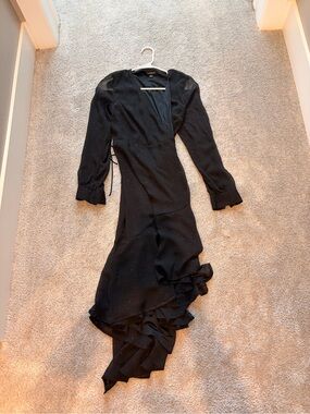 Express Black Asymmetrical Ruffle Wrap Midi Dress